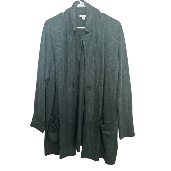 J.Jill Women's Green Textured Knit Pockets Longline Cardigan Sweater Size large - Picture 1 of 6